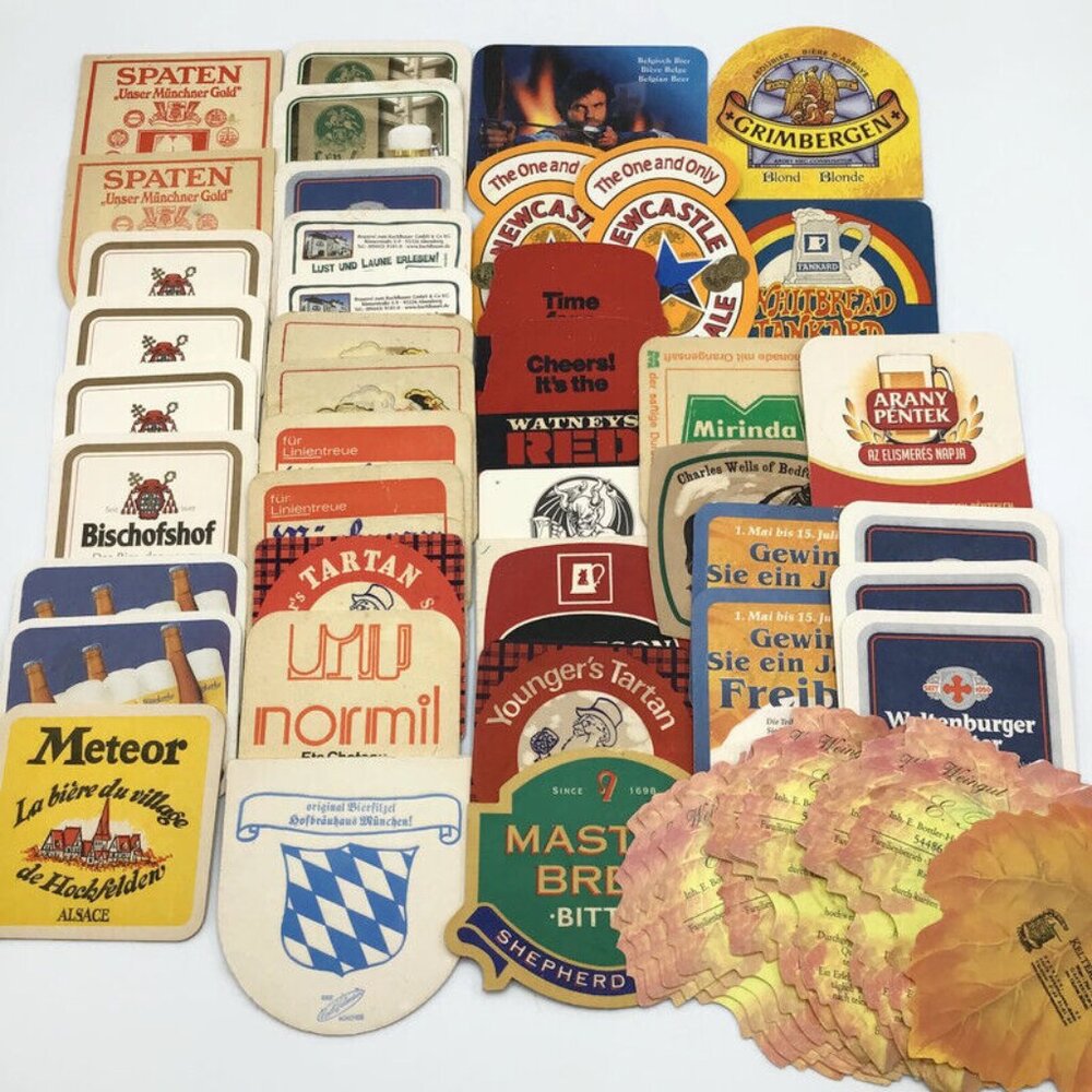 56 Beer Coaster Lot Vtg Cardboard European German Bier Pub Bar Brewery Man Cave
